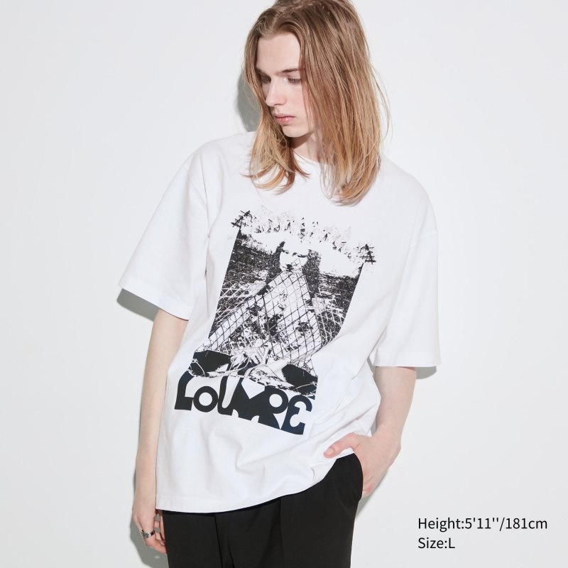 T Shirts Uniqlo Louvre By M/M Ut Oversized Short-sleeve Graphic Homme Blanche | 6396266