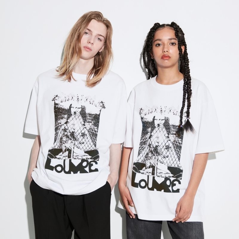 T Shirts Uniqlo Louvre By M/M Ut Oversized Short-sleeve Graphic Homme Blanche | 6396266