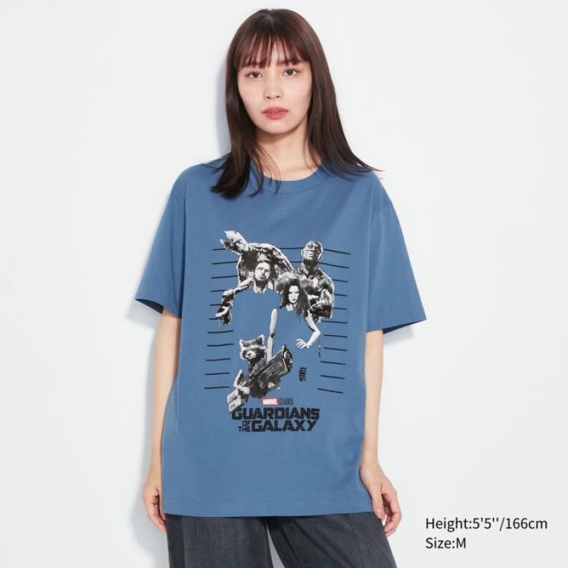 T Shirts Uniqlo Marvel Art Collection by Mondo UT Short-Sleeve Femme Bleu | 3539089