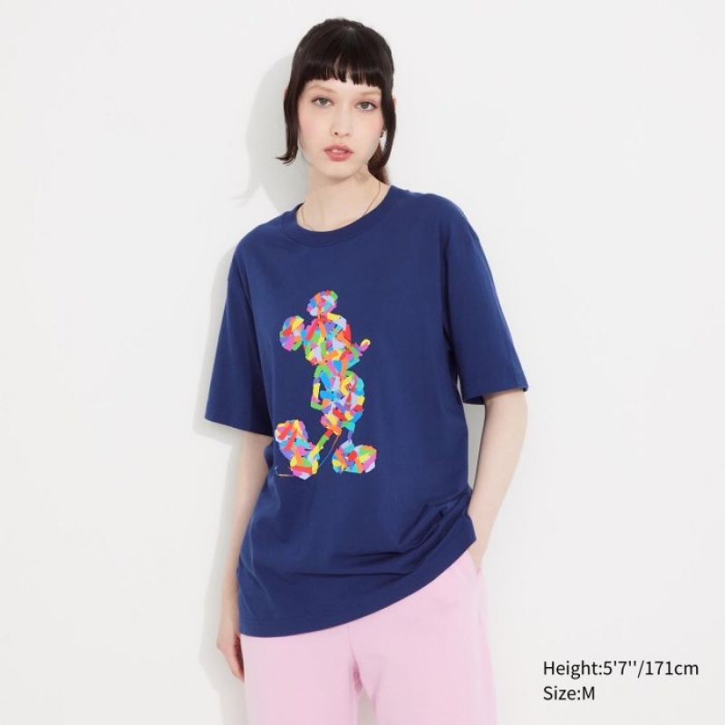 T Shirts Uniqlo Mickey Stands UT Short-Sleeve Femme Bleu | 5193603