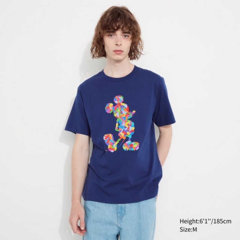 T Shirts Uniqlo Mickey Stands UT Short-Sleeve Femme Bleu | 5193603