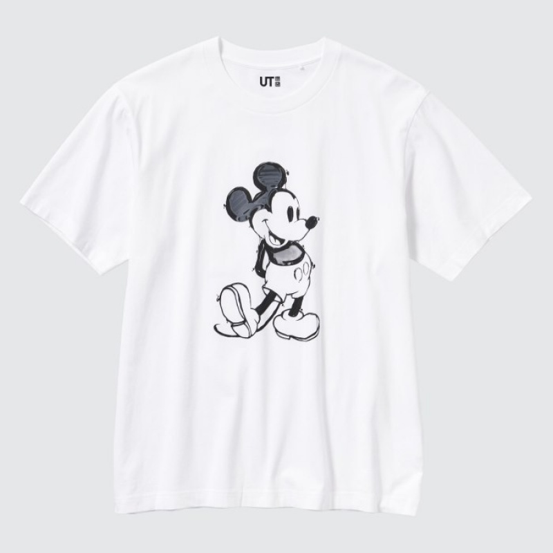 T Shirts Uniqlo Mickey Stands UT Short Sleeve Femme Blanche | 5589249