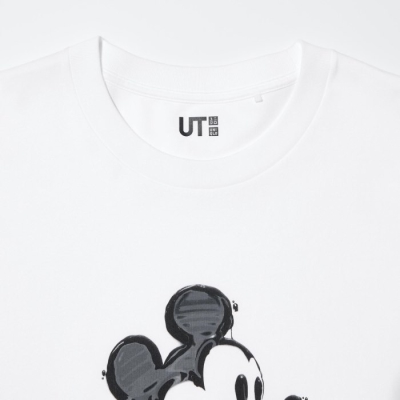 T Shirts Uniqlo Mickey Stands UT Short Sleeve Femme Blanche | 5589249