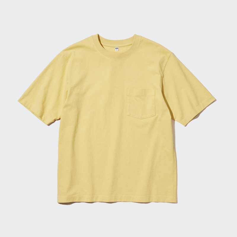 T Shirts Uniqlo Oversized Pocket Crew Neck Half-sleeve Homme Jaune | 7165686