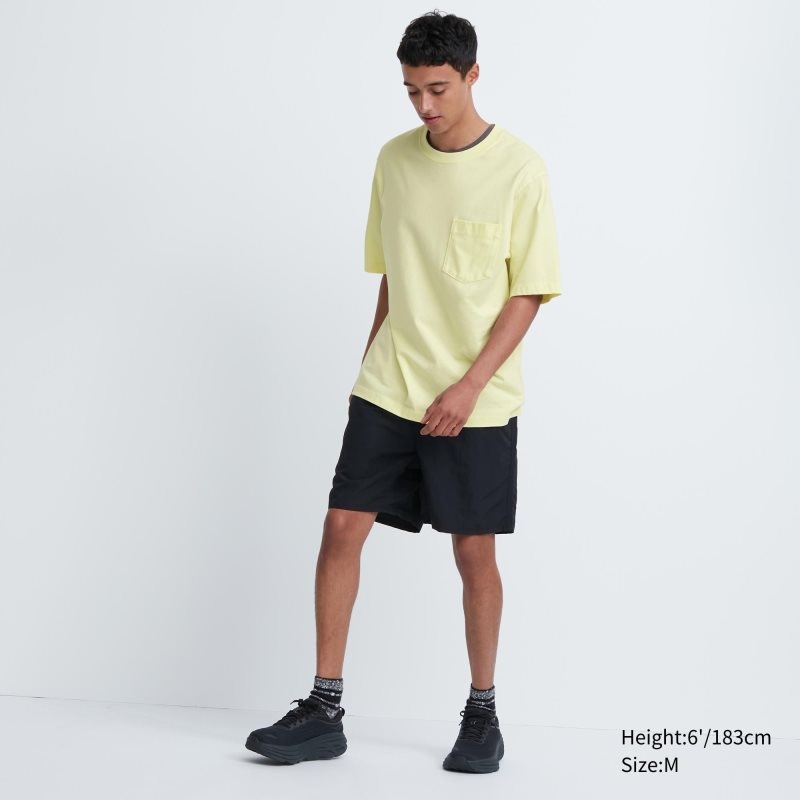 T Shirts Uniqlo Oversized Pocket Crew Neck Half-sleeve Homme Jaune | 8176046