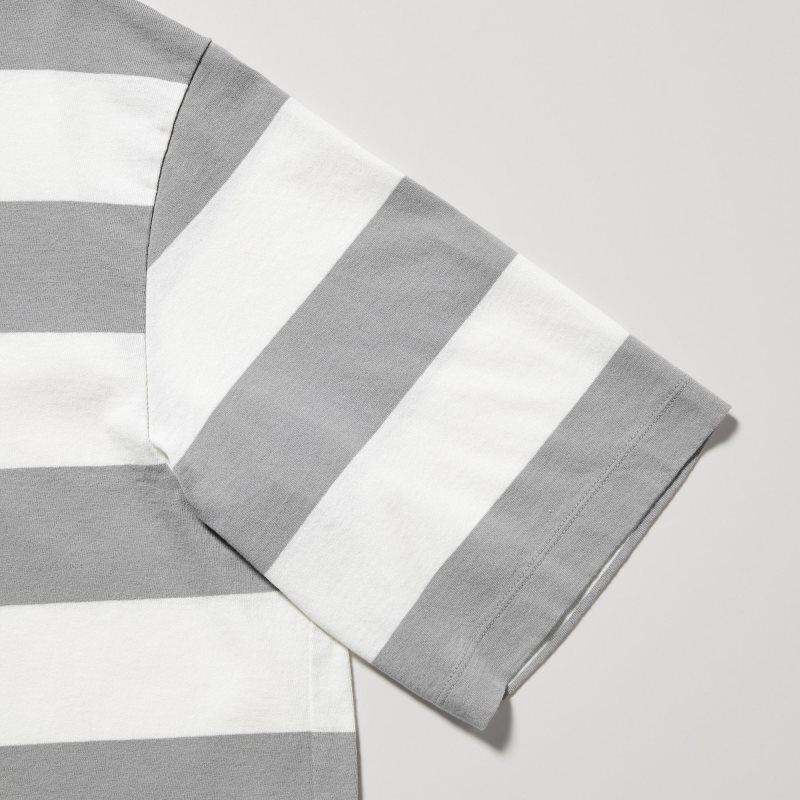 T Shirts Uniqlo Oversized Striped Half-sleeve Homme Grise | 4453904