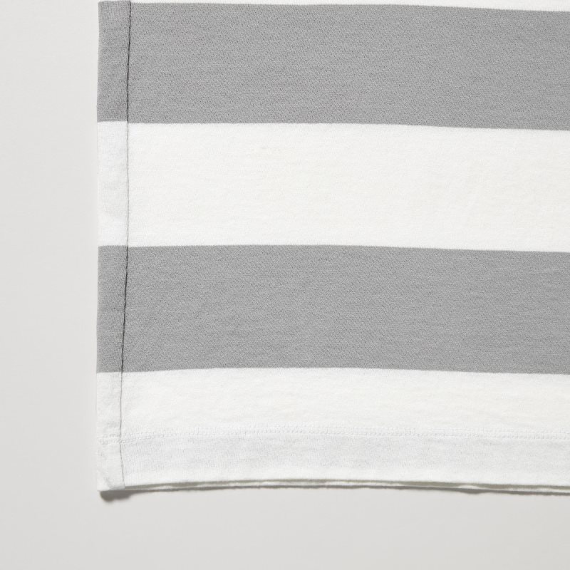 T Shirts Uniqlo Oversized Striped Half-sleeve Homme Grise | 4453904