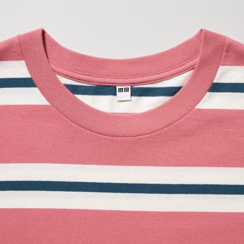 T Shirts Uniqlo Oversized Striped Half-sleeve Homme Rose | 7025133