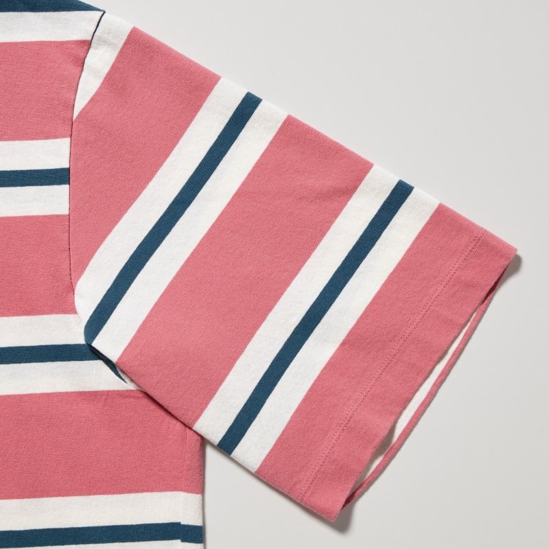 T Shirts Uniqlo Oversized Striped Half-sleeve Homme Rose | 7025133