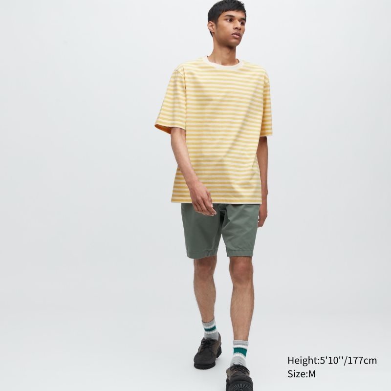 T Shirts Uniqlo Oversized Striped Half-sleeve Homme Jaune | 8319381
