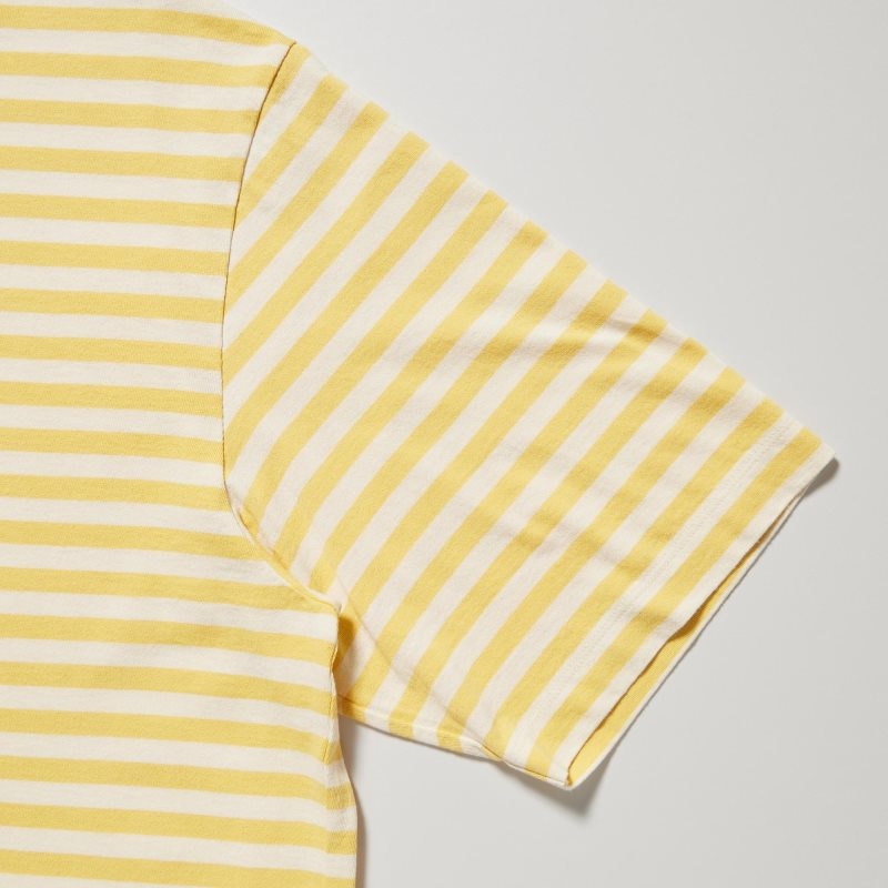 T Shirts Uniqlo Oversized Striped Half-sleeve Homme Jaune | 8319381