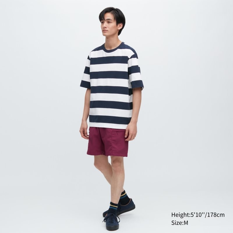 T Shirts Uniqlo Oversized Striped Half-sleeve Homme Bleu Marine | 9559405
