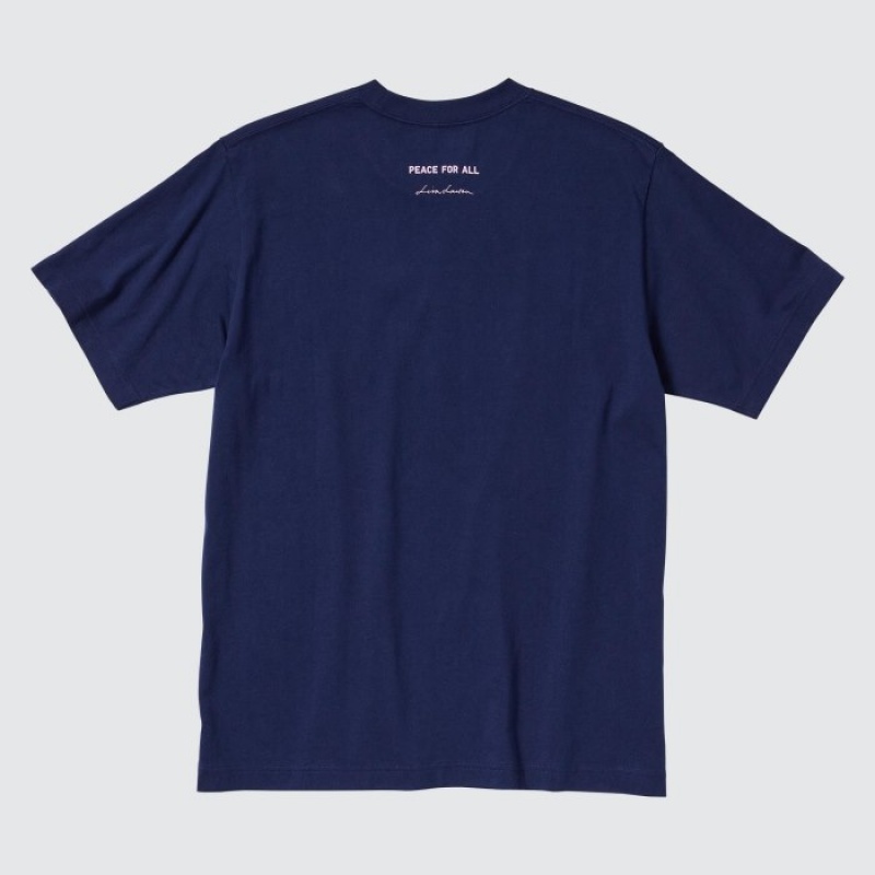 T Shirts Uniqlo PEACE FOR ALL Lisa Larson Short-Sleeve Femme Bleu Marine | 7249181