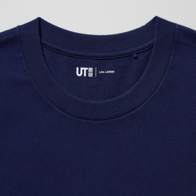 T Shirts Uniqlo PEACE FOR ALL Lisa Larson Short-Sleeve Femme Bleu Marine | 7249181