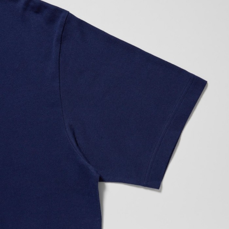 T Shirts Uniqlo PEACE FOR ALL Lisa Larson Short-Sleeve Femme Bleu Marine | 7249181