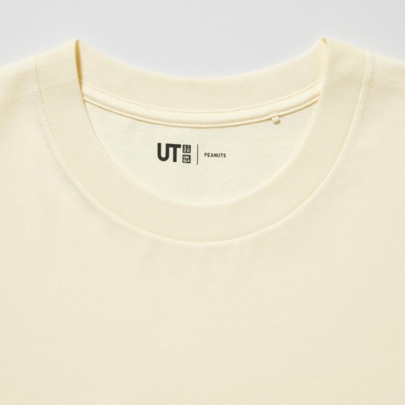 T Shirts Uniqlo PEACE FOR ALL Short-Sleeve Graphic Peanuts Femme Jaune | 4645361