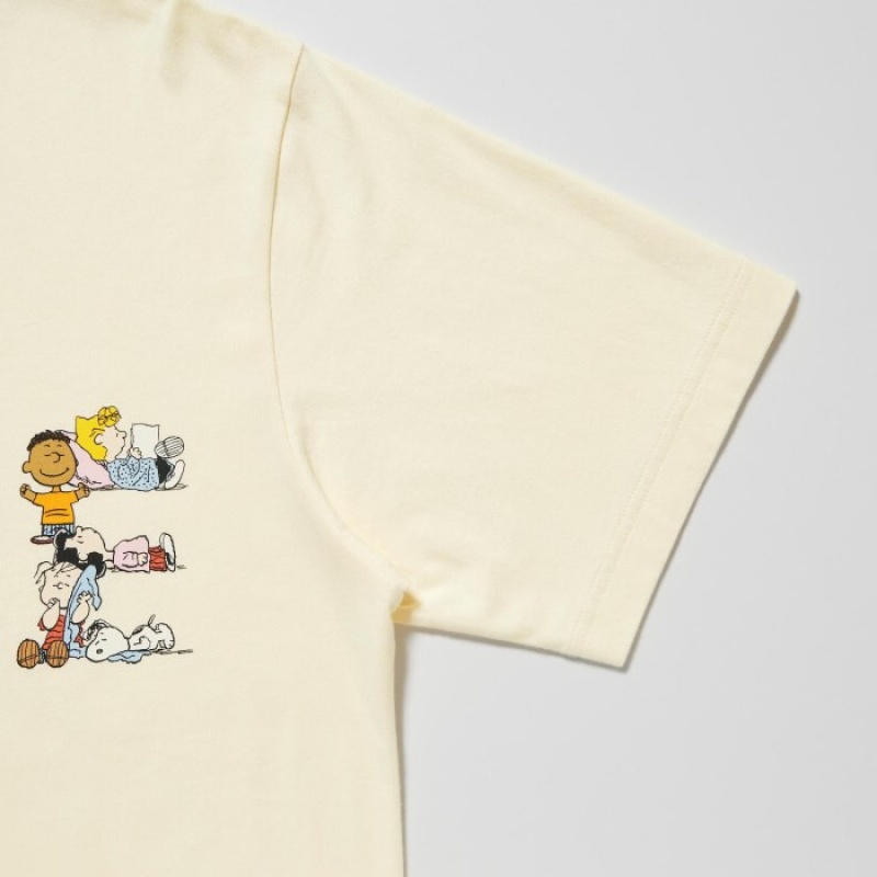 T Shirts Uniqlo PEACE FOR ALL Short-Sleeve Graphic Peanuts Femme Jaune | 4645361