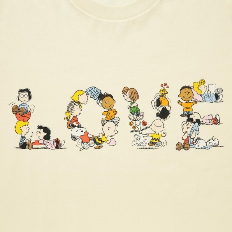 T Shirts Uniqlo PEACE FOR ALL Short-Sleeve Graphic Peanuts Femme Jaune | 4645361