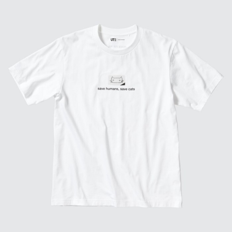 T Shirts Uniqlo PEACE FOR ALL Short-Sleeve Graphic Haruki Murakami Femme Blanche | 5072269