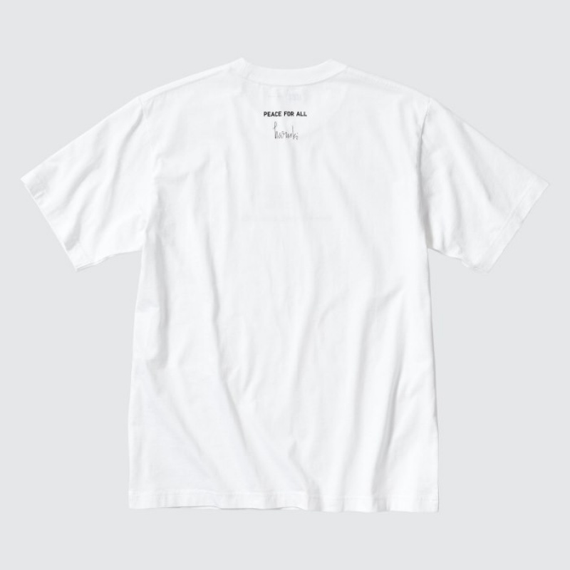 T Shirts Uniqlo PEACE FOR ALL Short-Sleeve Graphic Haruki Murakami Femme Blanche | 5072269