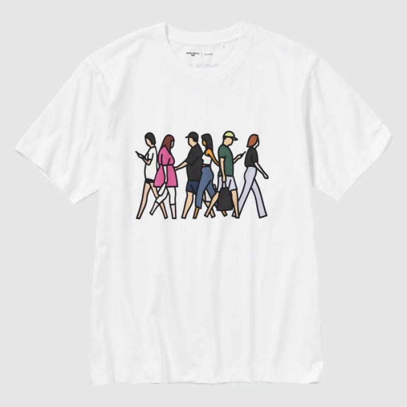 T Shirts Uniqlo PEACE FOR ALL Short-Sleeve Graphic Julian Opie Femme Blanche | 1214819