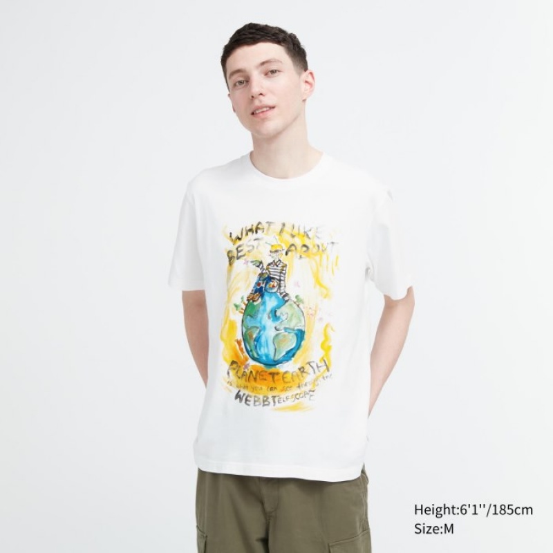 T Shirts Uniqlo PEACE FOR ALL Short-Sleeve Graphic Francesco Risso Femme Blanche | 781835