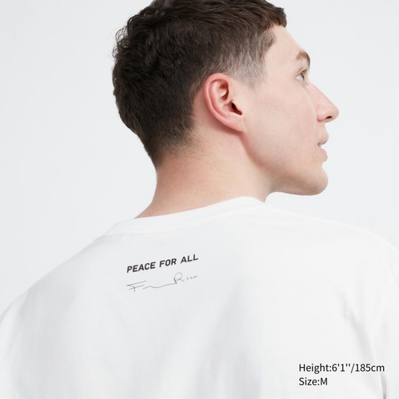 T Shirts Uniqlo PEACE FOR ALL Short-Sleeve Graphic Francesco Risso Femme Blanche | 781835