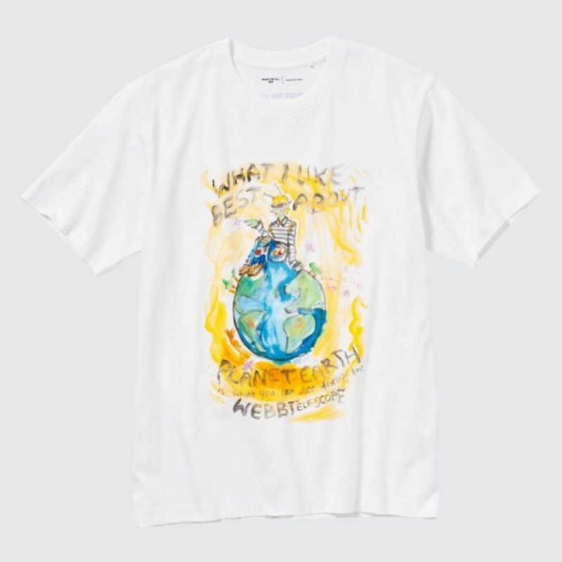 T Shirts Uniqlo PEACE FOR ALL Short-Sleeve Graphic Francesco Risso Femme Blanche | 781835