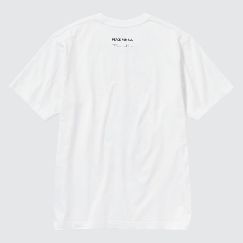 T Shirts Uniqlo PEACE FOR ALL Short-Sleeve Graphic Francesco Risso Femme Blanche | 781835