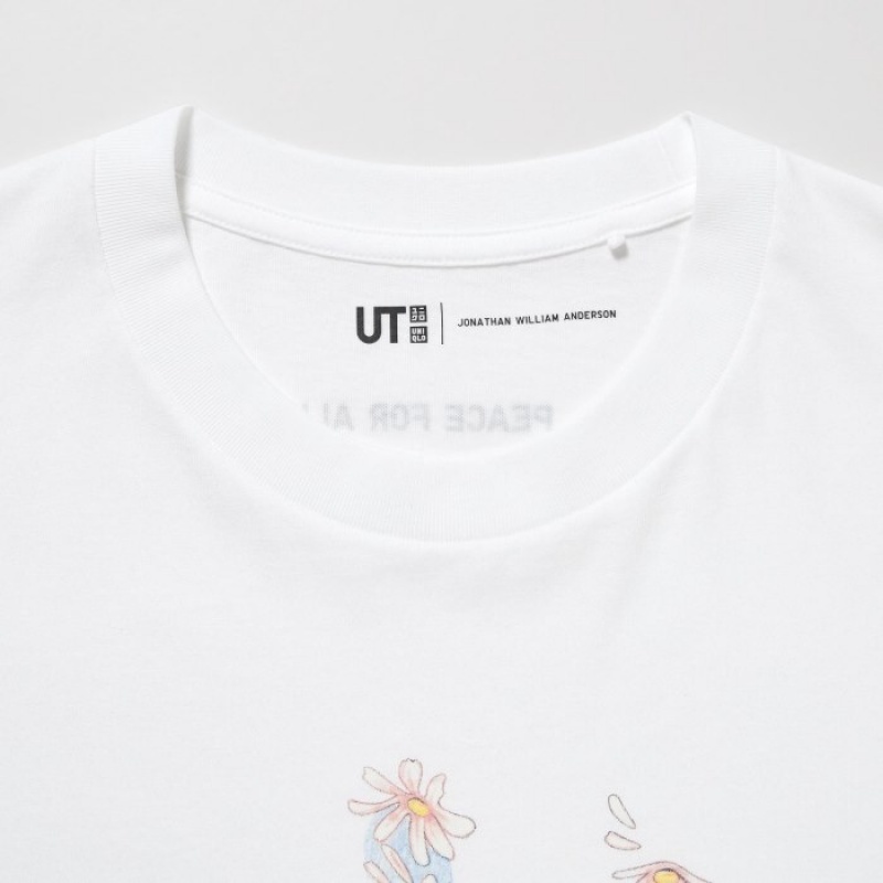 T Shirts Uniqlo PEACE FOR ALL Short-Sleeve Graphic JW Anderson Femme Blanche | 5599482