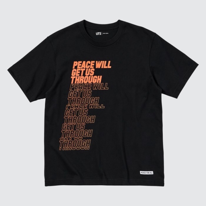 T Shirts Uniqlo PEACE FOR ALL Short-Sleeve Graphic Shingo Kunieda Femme Noir | 3527535