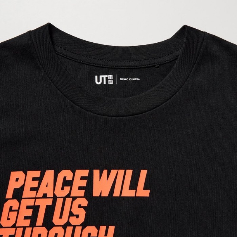 T Shirts Uniqlo PEACE FOR ALL Short-Sleeve Graphic Shingo Kunieda Femme Noir | 3527535