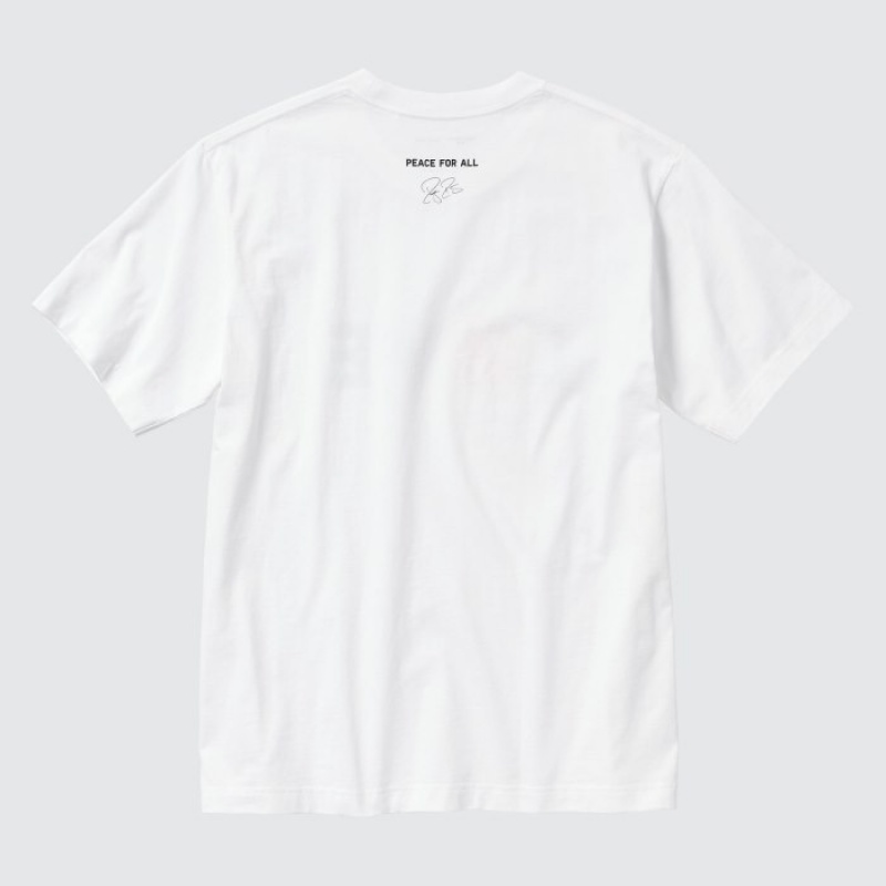 T Shirts Uniqlo PEACE FOR ALL Short-Sleeve Graphic Roger Federer Femme Blanche | 8537371