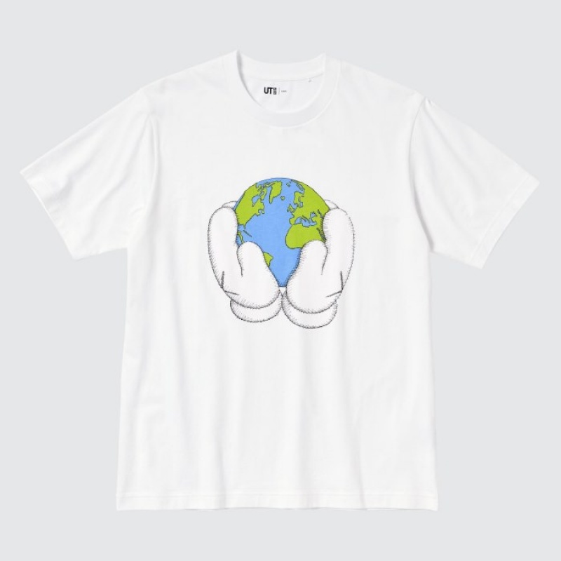 T Shirts Uniqlo PEACE FOR ALL Short-Sleeve Graphic Kaws Femme Blanche | 2467945