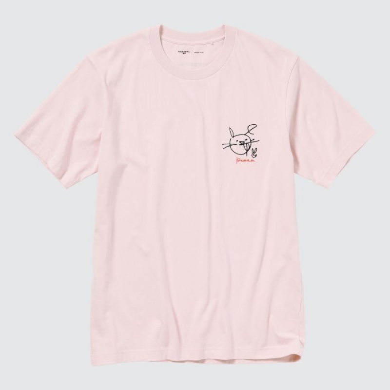 T Shirts Uniqlo PEACE FOR ALL Short-Sleeve Graphic Haruka Ayase Femme Rose | 5999