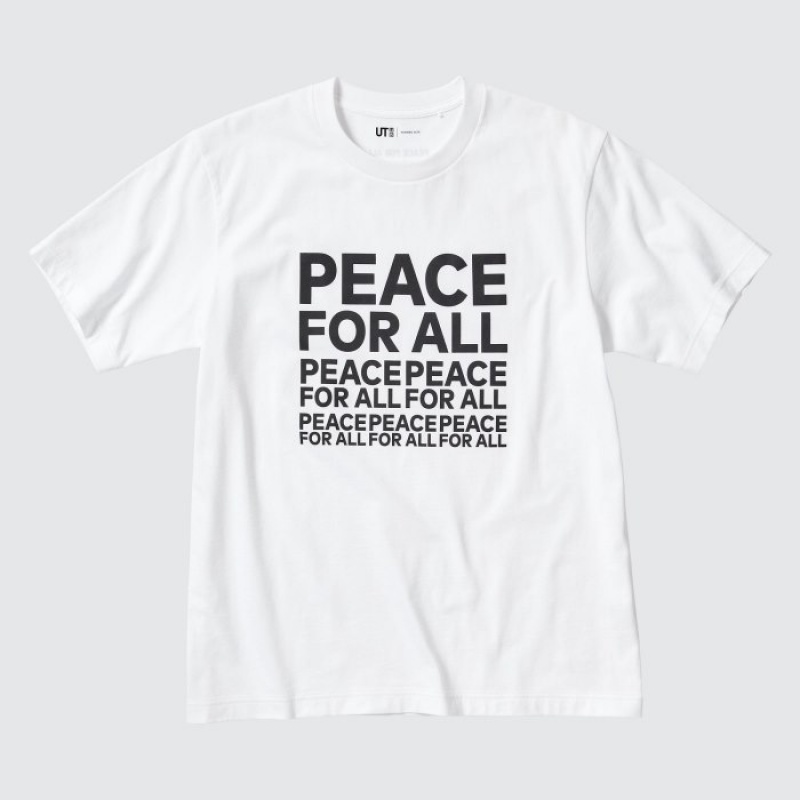 T Shirts Uniqlo PEACE FOR ALL Short-Sleeve Graphic Kashiwa Sato Femme Blanche | 7081175