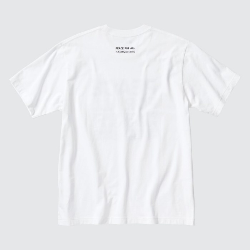 T Shirts Uniqlo PEACE FOR ALL Short-Sleeve Graphic Kashiwa Sato Femme Blanche | 7081175