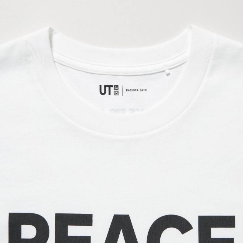 T Shirts Uniqlo PEACE FOR ALL Short-Sleeve Graphic Kashiwa Sato Femme Blanche | 7081175