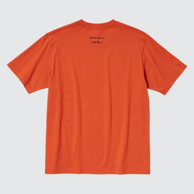 T Shirts Uniqlo PEACE FOR ALL Short-Sleeve Graphic Keith Haring Femme Orange | 7014432
