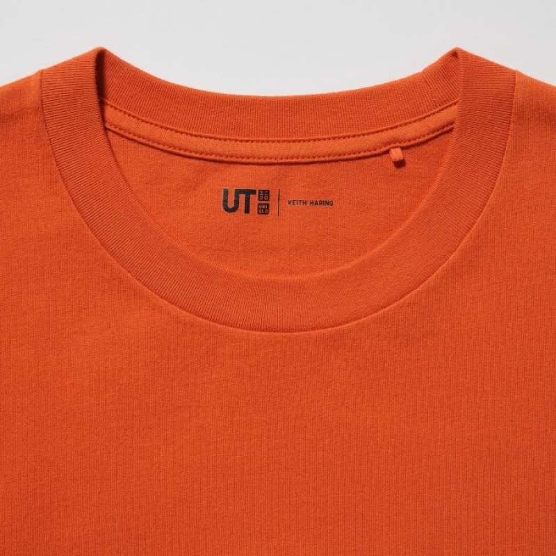 T Shirts Uniqlo PEACE FOR ALL Short-Sleeve Graphic Keith Haring Femme Orange | 7014432