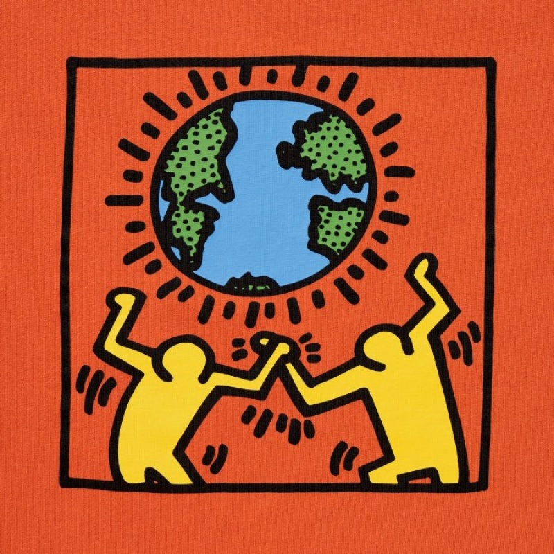 T Shirts Uniqlo PEACE FOR ALL Short-Sleeve Graphic Keith Haring Femme Orange | 7014432