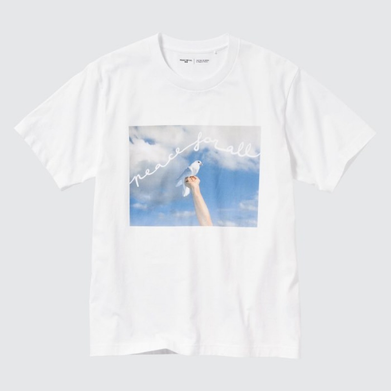 T Shirts Uniqlo PEACE FOR ALL Short-Sleeve Graphic Magnum Photos Femme Blanche | 4504337
