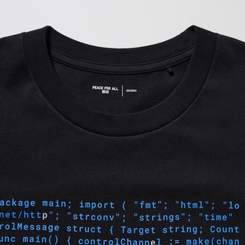 T Shirts Uniqlo PEACE FOR ALL Short-Sleeve Graphic Akamai Femme Noir | 6620910