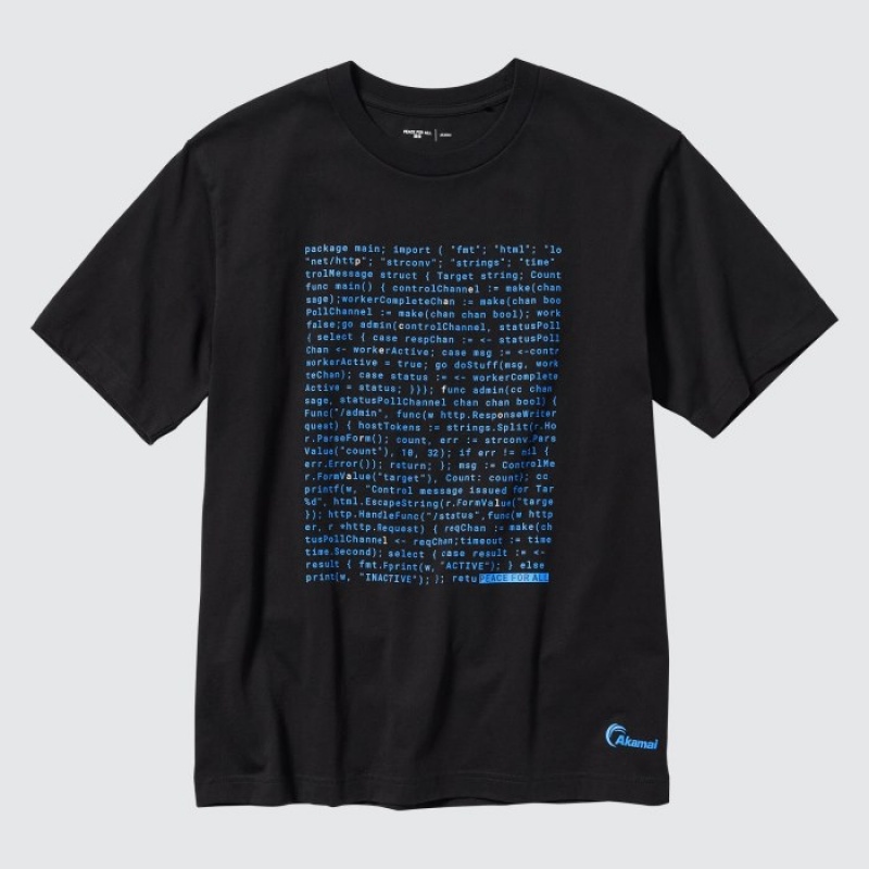 T Shirts Uniqlo PEACE FOR ALL Short-Sleeve Graphic Akamai Femme Noir | 6620910