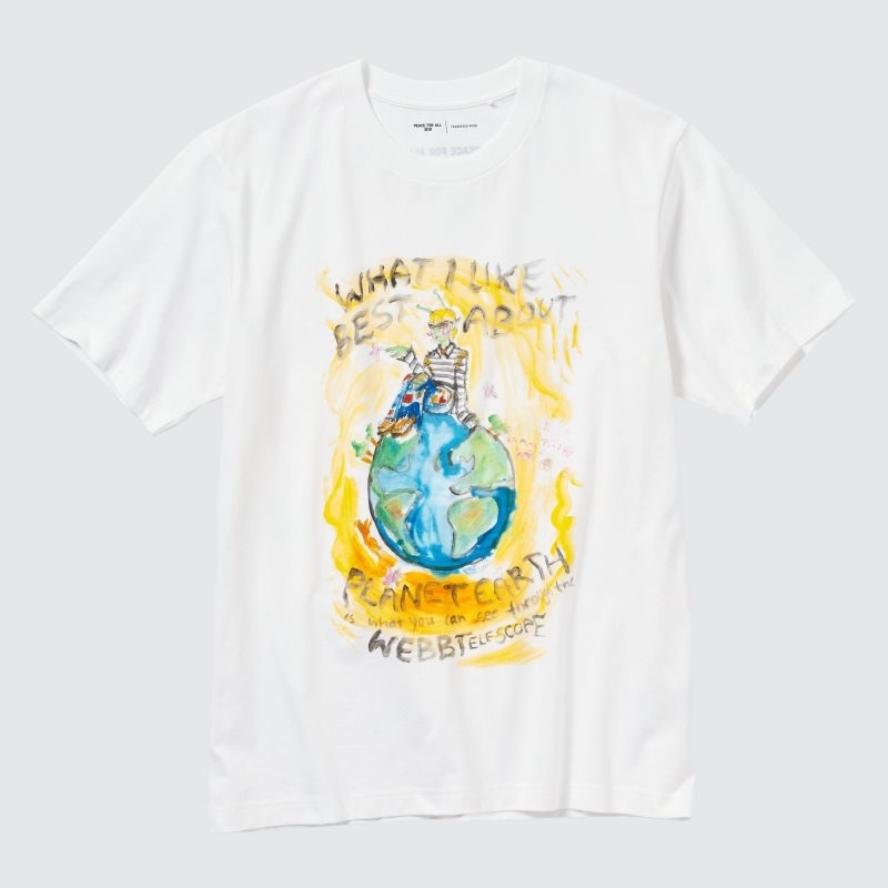 T Shirts Uniqlo Peace For All Francesco Risso Short-sleeve Graphic Homme Blanche | 7186410