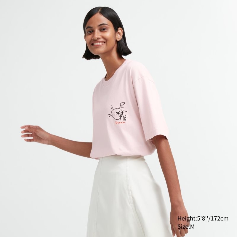 T Shirts Uniqlo Peace For All Haruka Ayase Short-sleeve Graphic Homme Rose | 6714034