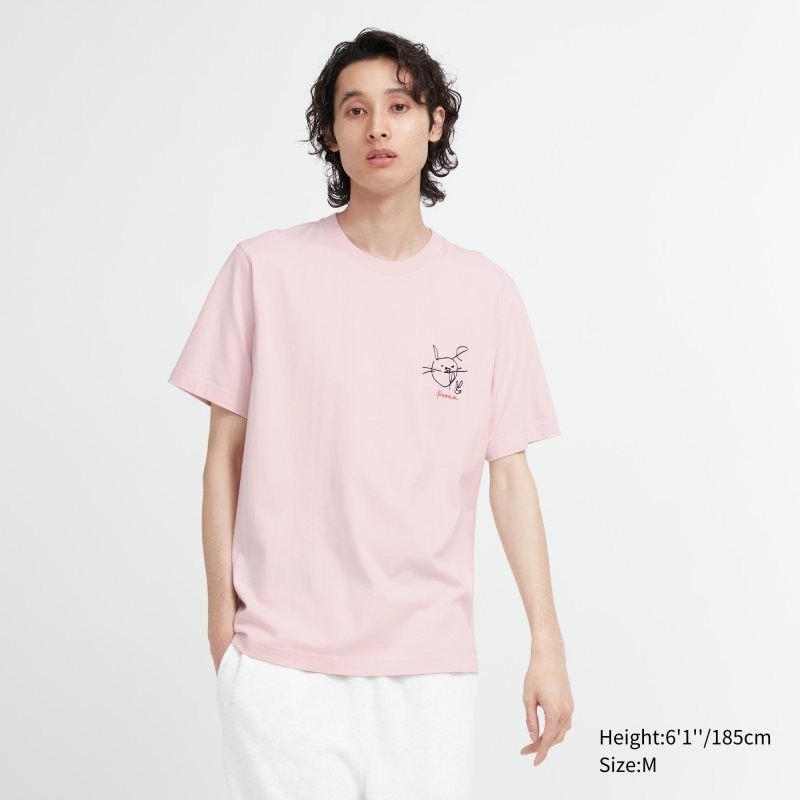 T Shirts Uniqlo Peace For All Haruka Ayase Short-sleeve Graphic Homme Rose | 6714034