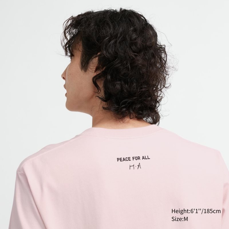T Shirts Uniqlo Peace For All Haruka Ayase Short-sleeve Graphic Homme Rose | 6714034