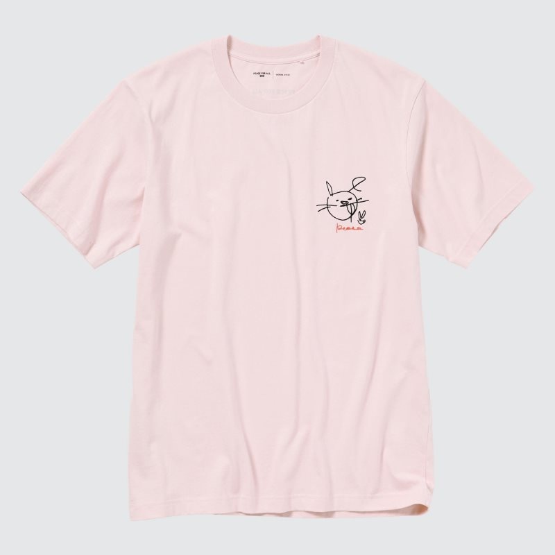 T Shirts Uniqlo Peace For All Haruka Ayase Short-sleeve Graphic Homme Rose | 6714034