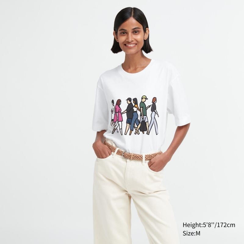 T Shirts Uniqlo Peace For All Julian Opie Short-sleeve Graphic Homme Blanche | 3981640